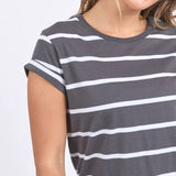 Foxwood | Manly Stripe Tee - Charcoal/White Stripe