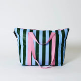 Project Ten | Zip Medium Tote - Green Blue Stripe
