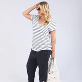Elm | Pima Stripe Vee Tee - White/Navy