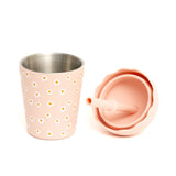 Chino Club | Mini Smoothie Cup & Straw 200ml - Pink Daisy