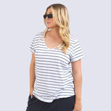 Elm | Pima Stripe Vee Tee - White/Navy