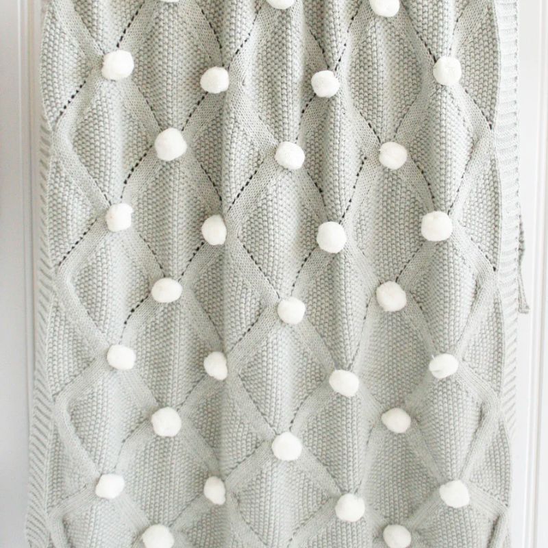 Alimrose | Pom Pom Baby Blanket - Grey & Ivory