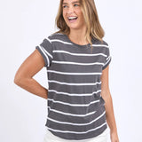 Foxwood | Manly Stripe Tee - Charcoal/White Stripe