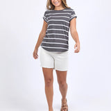 Foxwood | Manly Stripe Tee - Charcoal/White Stripe