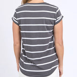 Foxwood | Manly Stripe Tee - Charcoal/White Stripe