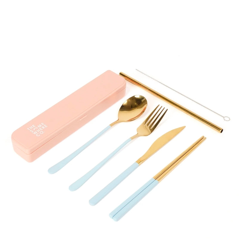 The Somewhere Co | Cutlery Kit - Gold w/ Blue Handle