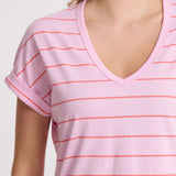 Stella + Gemma | Soho Cuff V Tee - Candy with Red Stripe