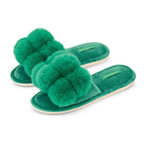 Annabel Trends | Cosy Luxe Pom Pom Slippers - Emerald