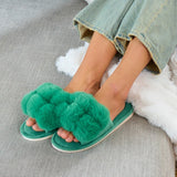 Annabel Trends | Cosy Luxe Pom Pom Slippers - Emerald