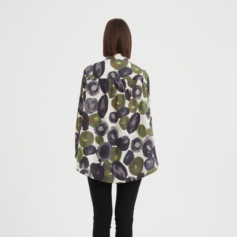 Tirelli | Elastic Front Hem Print Shirt - Moss Spot