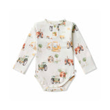 Snuggle Hunny | Long Sleeve Organic Bodysuit - Diggers & Tractors