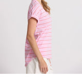Stella + Gemma | Soho Cuff V Tee - Candy with Red Stripe