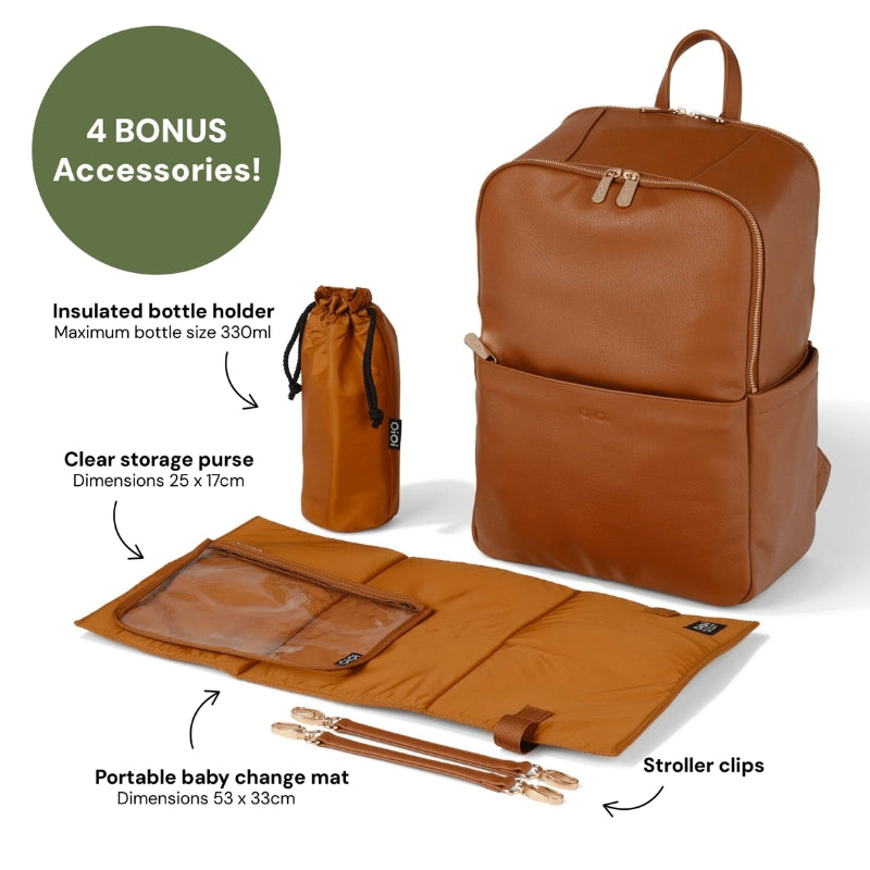 OiOi | Multitasker Nappy Backpack - Chestnut Brown Faux Leather