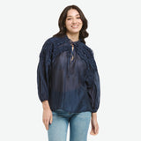 Urban Luxury | Ruffled Tie Neck Blouse - Midnight Blue