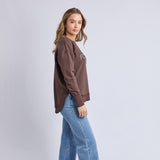 Foxwood | Simplified Metallic Crew - Coffee/Light Blue