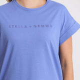 Stella + Gemma | Cuff Tee - Cornflower Embroidered Logo