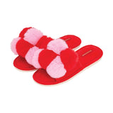 Annabel Trends | Cosy Luxe Pom Pom Slippers - Checker Cherry