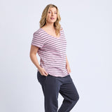 Elm | Pima Vee Tee - Dusk Pink/Navy Stripe