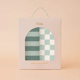 Fox & Fallow | Muslin Wrap Set - Sage Stripe/Check