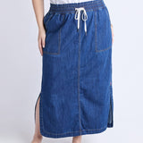 Elm | Clover Midi Denim Skirt - Mid Blue Wash