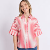 Elm | Striped Holiday Shirt - Pink Lemonade/White