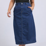 Elm | Scallop Edge Denim Skirt - Mid Blue Wash