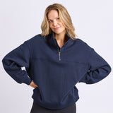 Foxwood | College Contrast Zip Crew - Navy With Red