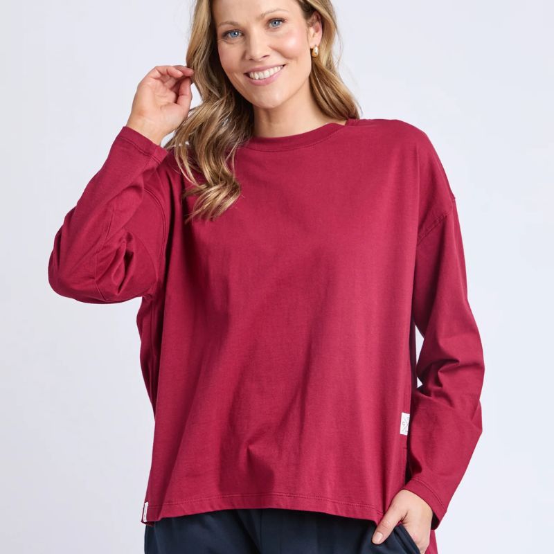 Elm | Renee Long Sleeve Tee - Maroon
