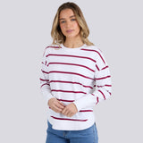 Foxwood | Farrah Stripe Long Sleeve - White/Beetroot Red