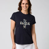 Stella + Gemma | Soho Cuff Crew - Deep Navy Leopard Cross