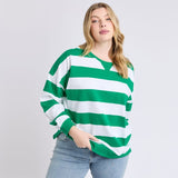 Elm | Billie Block Stripe Crew - Pine Green/White