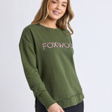 Foxwood | Simplified Metallic Crew - Olive With Pink