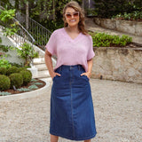 Elm | Scallop Edge Denim Skirt - Mid Blue Wash