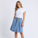 Elm | Paisley Denim Skirt - Light Blue Wash