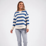 Foxwood | Striped Delilah Crew - Denim Blue