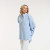 Urban Luxury | Oversize Striped Shirt - Blue/Brown