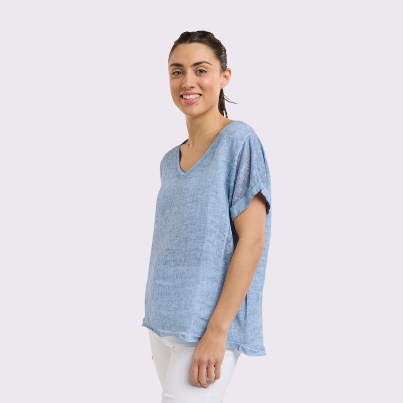 Love From Italy | Calypso V-Neck S/S Top - Denim