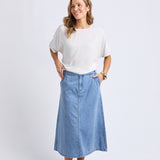 Elm | Scallop Edge Denim Skirt - Light Blue Wash