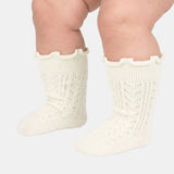 Toshi | Organic Socks Knee Frilly Lace - Cream