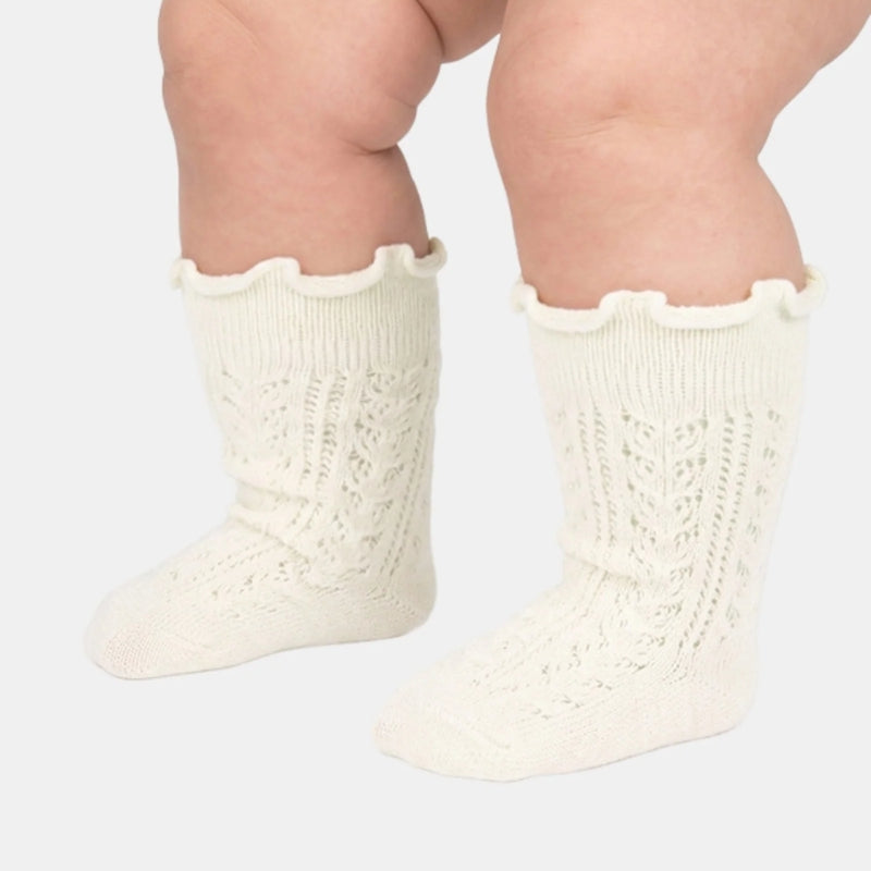 Toshi | Organic Socks Knee Frilly Lace - Cream