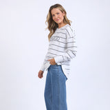 Foxwood | Classic Stripe Simplified Crew - White/Navy Stripe