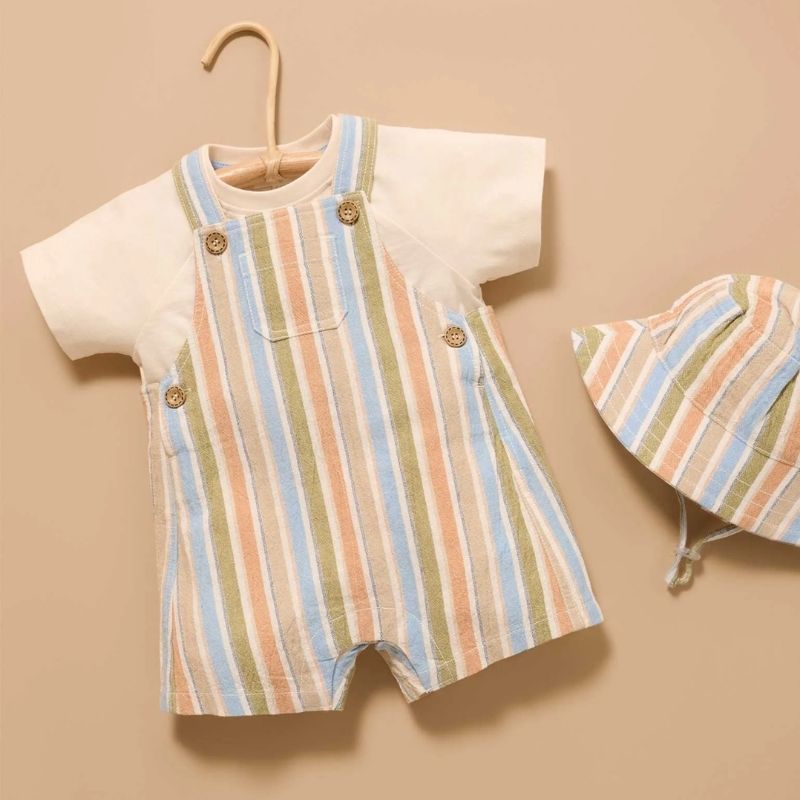 Purebaby | Striped Overall Set - Olive Stripe