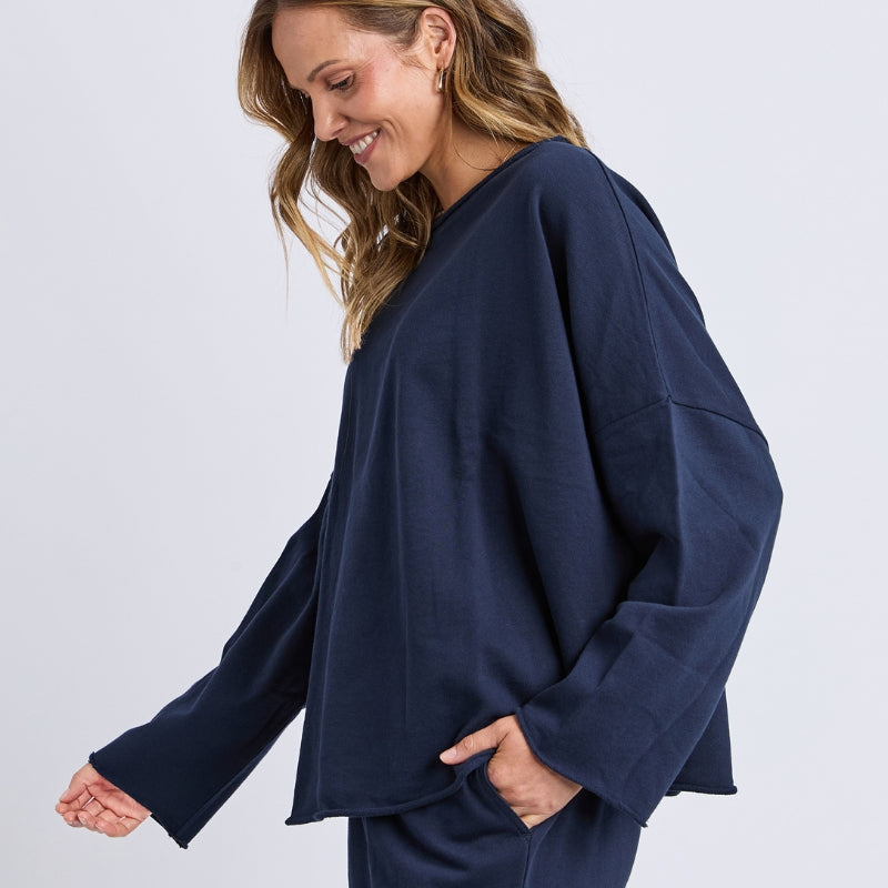 Elm | Gab Long Sleeve Sweat - Dark Sapphire