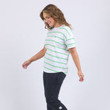 Elm | Halli Tee - White/Spring Green Stripe