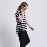 Elm | Gaeb Stripe Long Sleeve Tee - White/Navy/Pink