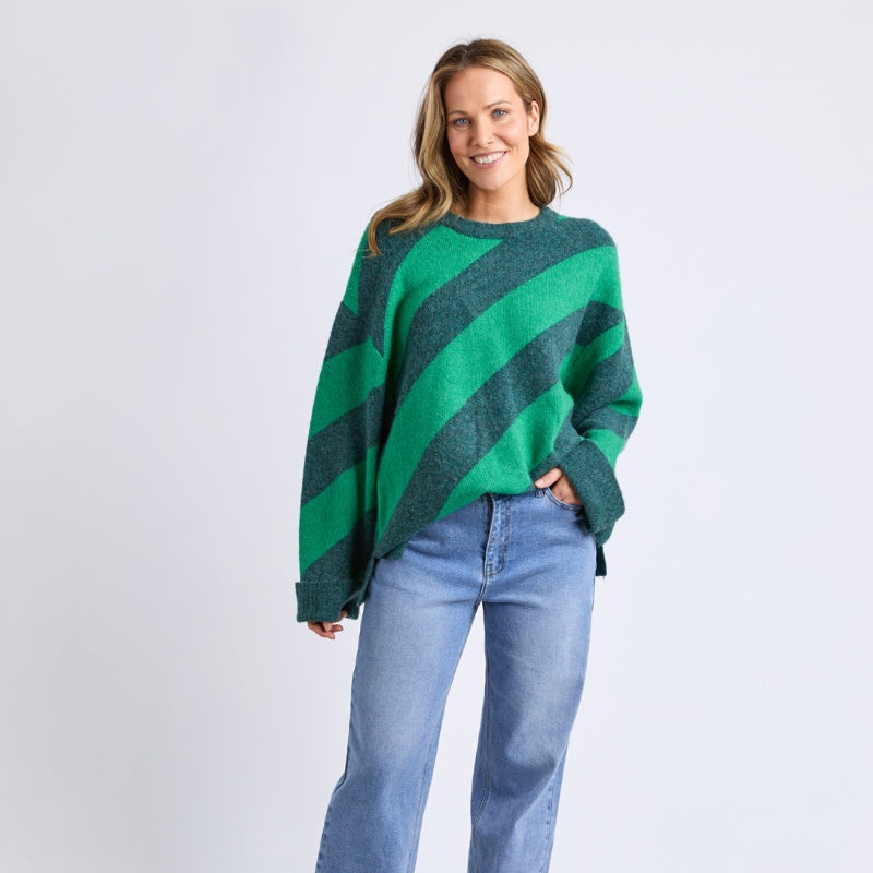 Elm | Sage Diagonal Knit - Turquoise/Teal Stripe