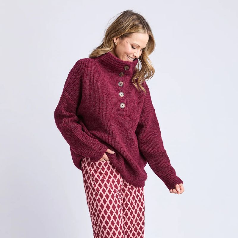 Elm | Bron Button Knit - Maroon