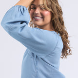 Elm | Della Chambray Top - Mid Blue Wash