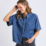 Elm | Demi Short Sleeve Denim Shirt - Dark Blue Wash
