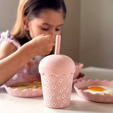 Chino Club | Mini Smoothie Cup & Straw 200ml - Pink Daisy